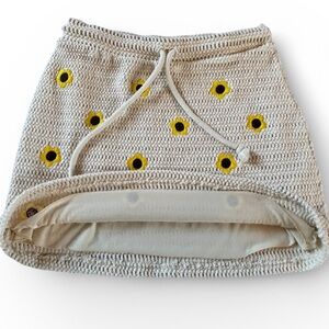 ZARA Cream Crochet Sunflower Mini Skirt Cottagecore Boho Festival Small